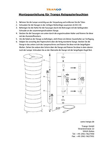 Trango Lámpara de pie de diseño moderno I lámpara de papel de arroz en forma de botella Blanco TG1231-026 de 125 cm de altura como sala de estar Lámpara decorativa I lámpara I pantalla