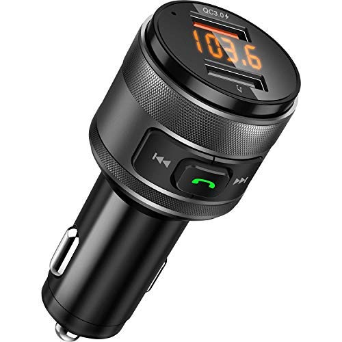 Transmisor de FM, Vorstik Bluetooth Transmisor FM para Coche, Adaptador de Radio, Manos Libres mM3 Mechero Coche con QC3.0, Cargador de Coche Doble USB