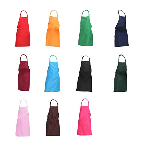 Trebien Total 11 Pcs Babero Delantal de Color Liso Para Mujeres Adultas o Unisex Durable y Cómodo con Bolsillo Frontal Lavable para Cocineros y Horneros