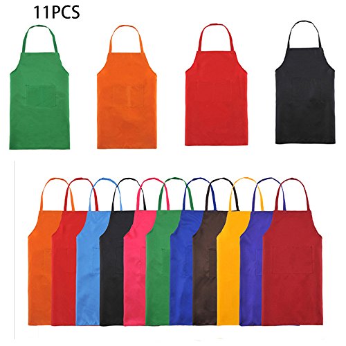 Trebien Total 11 Pcs Babero Delantal de Color Liso Para Mujeres Adultas o Unisex Durable y Cómodo con Bolsillo Frontal Lavable para Cocineros y Horneros