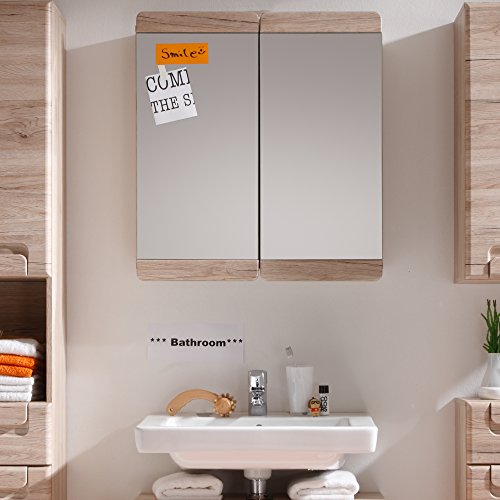 trendteam Camerino de baño con espejo Espejo Malea, 65 x 70 x 15 cm en acabado roble claro San Remo con mucho espacio