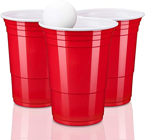 TRESKO® Vaso para fiestas vaso de plástico, vaso de plástico para bebidas, para refrescos cerveza Cola cócteles cerveza botellón beer pong, rojo, 473 ml de capacidad (100 Pcs)