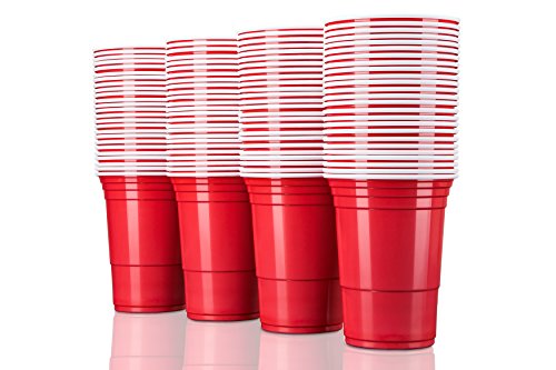 TRESKO® Vaso para fiestas vaso de plástico, vaso de plástico para bebidas, para refrescos cerveza Cola cócteles cerveza botellón beer pong, rojo, 473 ml de capacidad (100 Pcs)