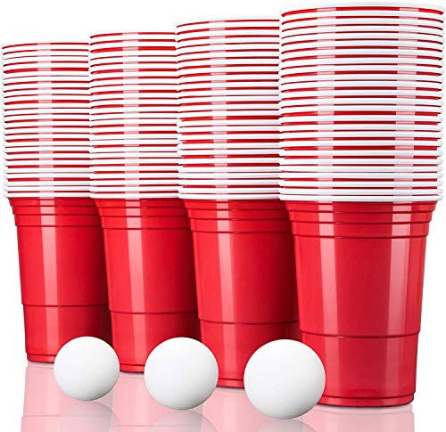 TRESKO® Vaso para fiestas vaso de plástico, vaso de plástico para bebidas, para refrescos cerveza Cola cócteles cerveza botellón beer pong, rojo, 473 ml de capacidad (100 Pcs)