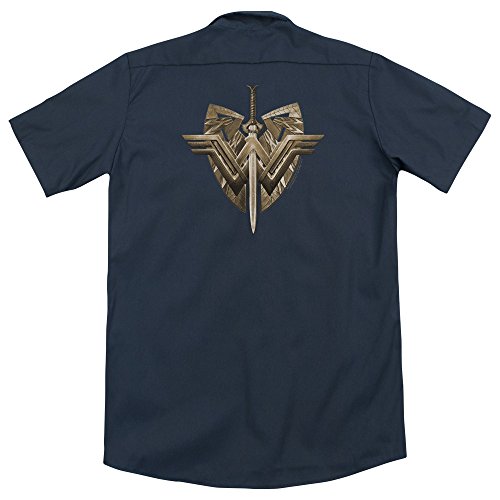 Trevco Wonder Woman Espada Emblema (Volver Imprimir) Mens Camiseta de Trabajo (Marina, XXX-Grande)