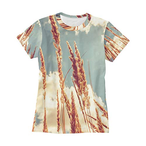 Trigo campo brillante sol mujer casual camiseta manga corta túnica tops cuello redondo blusa cómoda Bm002 XXL