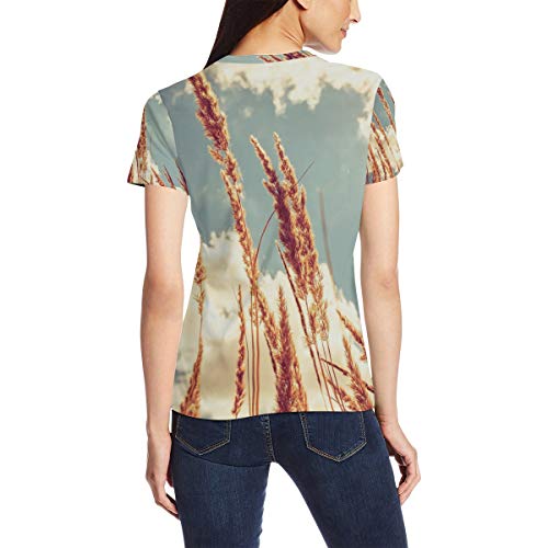 Trigo campo brillante sol mujer casual camiseta manga corta túnica tops cuello redondo blusa cómoda Bm002 XXL