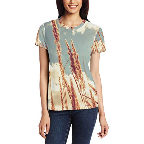 Trigo campo brillante sol mujer casual camiseta manga corta túnica tops cuello redondo blusa cómoda Bm002 XXL