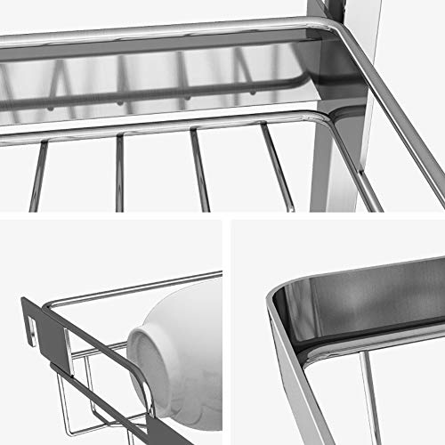 TriGold Estante De Secado De Platos sobre El Fregadero,Acero Inoxidable Escurreplatos con 5 Ganchos De Utilidad Grandes Estante Drainer Soporte De Utensilios para Cocina C