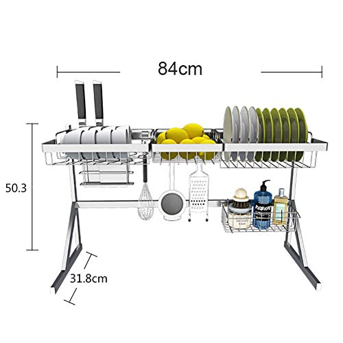 TriGold Estante De Secado De Platos sobre El Fregadero,Acero Inoxidable Escurreplatos con 5 Ganchos De Utilidad Grandes Estante Drainer Soporte De Utensilios para Cocina C