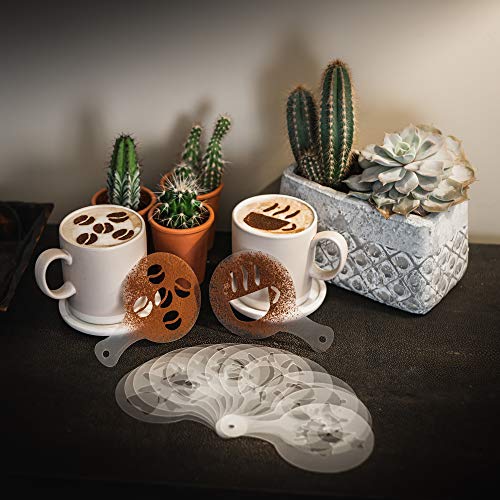 TRIXES Paquete de 16 Plantillas Diseño Varios Barista de Café y Herramientas Decoración de Pasteles