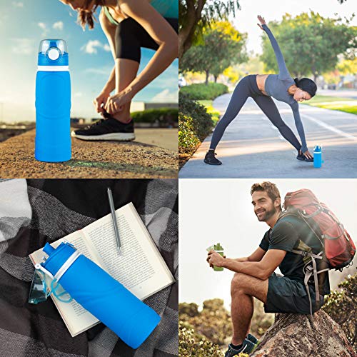 TROIKA - Botella de Silicona Plegable - Capacidad: 550 ml / 18,6 oz - Enrollable y a Prueba de Fugas - para Deporte. para Uso en Exteriores. Escuela y Camping, sin BPA, Silicona médica, Color Azul