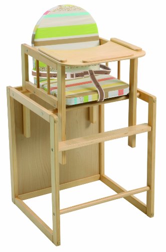 Trona Combi roba, trona con bandeja transformable en silla y mesa independientes, trona infantil en madera natural, asiento tapizado en diseño 'Babyowls'