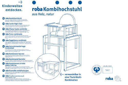 Trona Combi roba, trona con bandeja transformable en silla y mesa independientes, trona infantil en madera natural, asiento tapizado en diseño 'Babyowls'