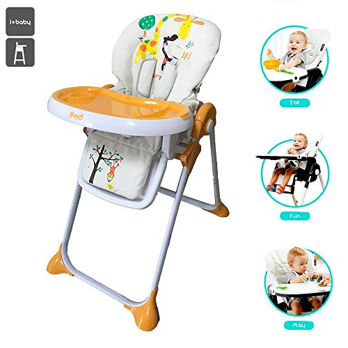 Trona para bebes Ibaby Pod Giraffe. Trona Plegable Multiposiciones. Altura regulable en 6 posiciones. Doble bandeja extraible. Asiento reclinable en 3 posiciones.