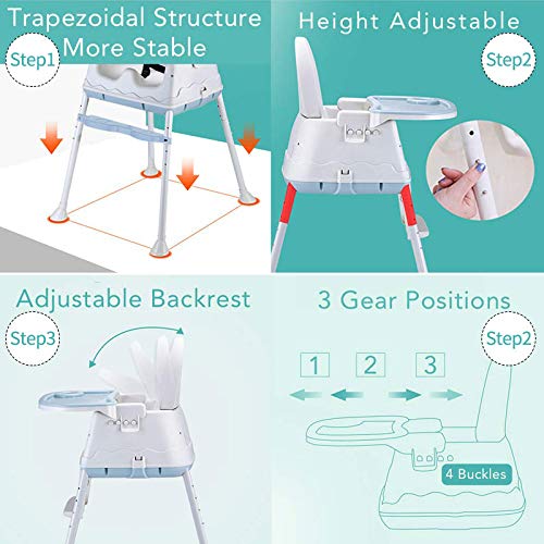 Trona Portátil Multifuncional 3 en 1 Asiento Elevador Para Niños Silla de Alimentación Para Bebés con Bandeja (Azul).