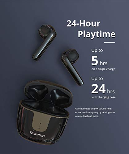 Tronsmart Onyx Ace Auriculares Bluetooth 5.0, Qualcomm Chip QCC3020, TWS Auriculares Inalámbricos con 4 Micrófonos, 24H Playtime, Aptx HD Calidad de Sonido, Cancelación de Ruido, Carga Rapida y IPX5