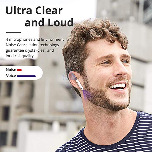 Tronsmart Onyx Ace Auriculares inalámbricos bluetooth 5.0, TWS In-Ear Earbuds con 4 micrófonos, Cancelación de Ruido CVC 8.0, audio Qualcomm aptX, 24H Reproducción, asistente de voz-Blanco