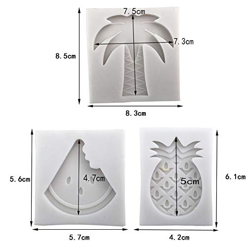 Tropical Theme Cake Fondant Mold Kit 3Pcs Molde Silicona para Fondant Frutas Tropicales en Forma, 4 Unids Cortadores de Galletas de Hoja Tropical Set para Niños Biscuit Mold Baking Pastelería Decor