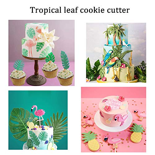 Tropical Theme Cake Fondant Mold Kit 3Pcs Molde Silicona para Fondant Frutas Tropicales en Forma, 4 Unids Cortadores de Galletas de Hoja Tropical Set para Niños Biscuit Mold Baking Pastelería Decor