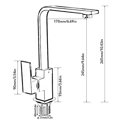 Tropicaleu Grifo de Cocina Mezclador de Lavabo Cuadrado Acero Inoxidable con Mangueras Caliente y Frío de 7 Plaza de Siete Caracteres