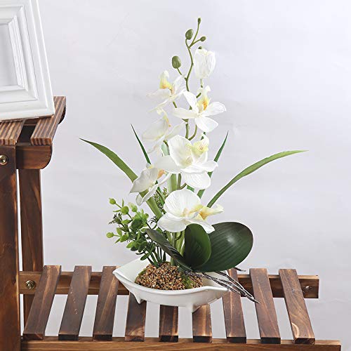 True Holiday Flores Artificiales de orquídea con jarrón de Porcelana Blanca, decoración de Centro de Bonsai Artificial, Flores de plástico, Realista y Realista