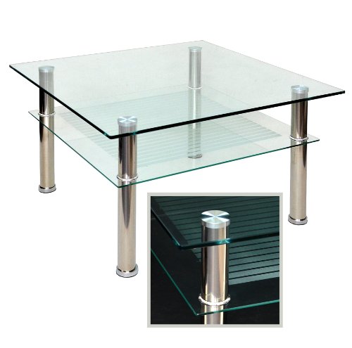 ts-ideen - Mesa auxiliar (cristal y acero inoxidable, 70 x 70 cm, esquinas redondas, vidrio templado de 10 mm)