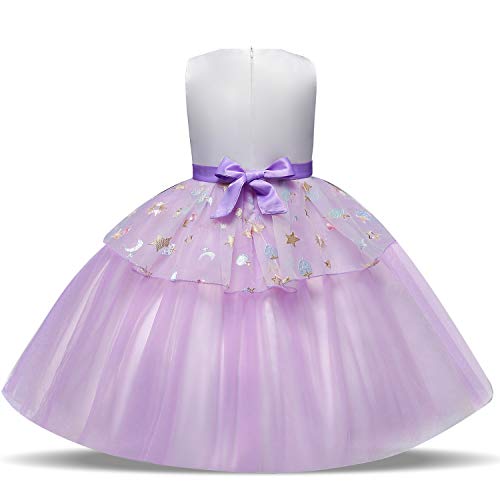 TTYAOVO Chicas Arco Iris Unicornio Fancy Vestido Princesa Flor Desfile de Niños Vestidos sin Mangas Volantes Vestido de Fiesta Talla 8-9 Años Púrpura