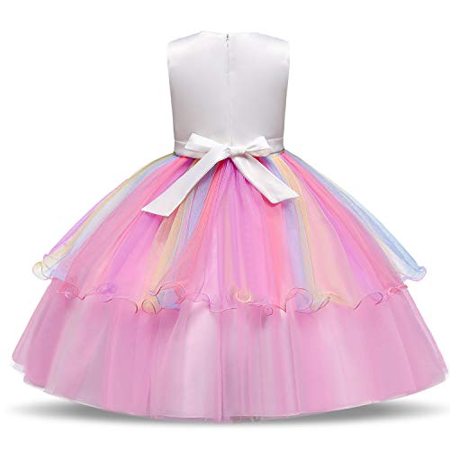 TTYAOVO Chicas Estrella Unicornio Fancy Vestido Princesa Flor Desfile de Niños Vestidos sin Mangas Volantes Vestido de Fiesta Talla 5-6 Años Rosado