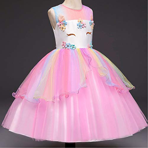 TTYAOVO Chicas Estrella Unicornio Fancy Vestido Princesa Flor Desfile de Niños Vestidos sin Mangas Volantes Vestido de Fiesta Talla 5-6 Años Rosado