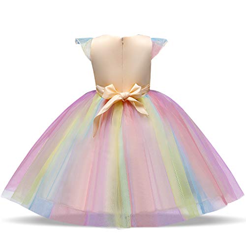 TTYAOVO Chicas Unicornio Fancy Vestido Princesa Flor Desfile de Niños Vestidos sin Mangas Volantes Vestido de Fiesta Talla 3-4 Años Amarillo