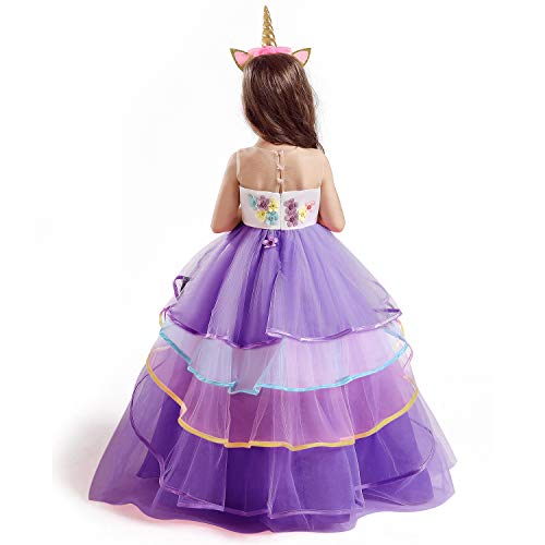 TTYAOVO Vestido de Fiesta con Volantes de Princesa sin Mangas para Niñas Tamaño（120） 4-5 Años 07 Púrpura
