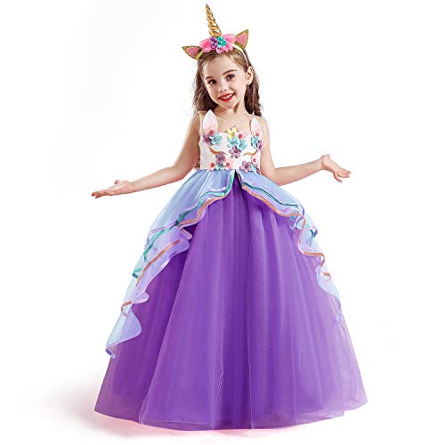 TTYAOVO Vestido de Fiesta con Volantes de Princesa sin Mangas para Niñas Tamaño（120） 4-5 Años 07 Púrpura