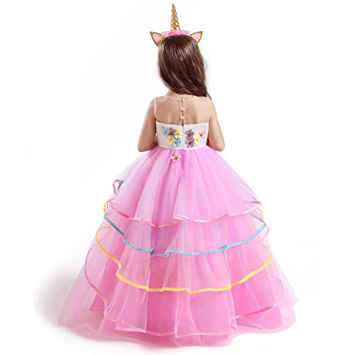 TTYAOVO Vestido de Fiesta con Volantes de Princesa sin Mangas para Niñas Tamaño（120） 4-5 Años 07 Rosa