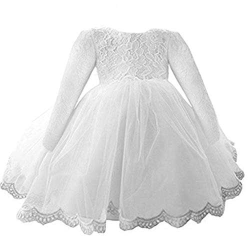 TTYAOVO Vestido de Tul de Manga Larga de la Boda de la Dama de Honor de la Princesa de Las Muchachas del Bebé 0-3 Meses Blanco