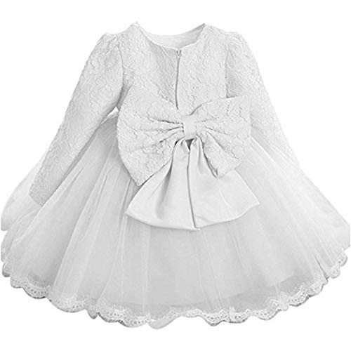 TTYAOVO Vestido de Tul de Manga Larga de la Boda de la Dama de Honor de la Princesa de Las Muchachas del Bebé 0-3 Meses Blanco