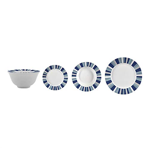 TU TENDENCIA ÚNICA Vajilla de Porcelana Modelo Hisia 19pzs para 6 comensales. Medidas: Plato Llano 25cm, Plato Hondo 21cm, Plato Postre 19cm, Bol Ensalada 24cm