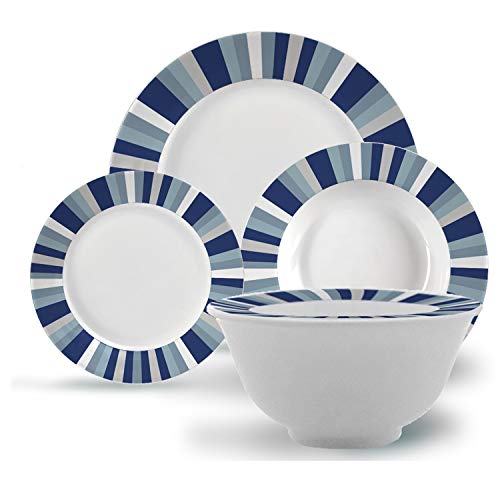 TU TENDENCIA ÚNICA Vajilla de Porcelana Modelo Hisia 19pzs para 6 comensales. Medidas: Plato Llano 25cm, Plato Hondo 21cm, Plato Postre 19cm, Bol Ensalada 24cm