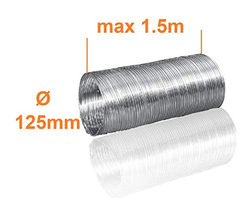 Tubo flexible de aluminio de 125 mm de diámetro y 1,5 m de longitud, flexible