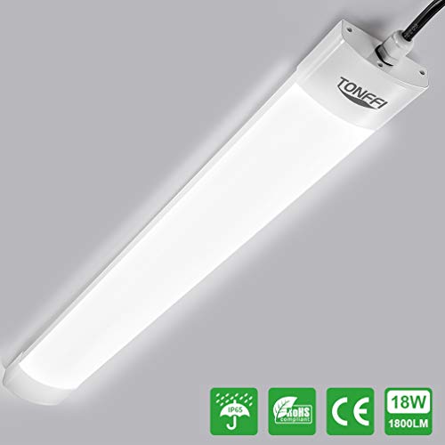 Tubo LED 60CM 18W 1800LM, Regleta LED Slim Impermeables IP65 5000K Blanco Neutro,Luz LED Techo S¨®tano Taller Garaje Oficina Almac¨¦n Terraza de Exterior Cocina Sala de pasatiempos Cuarto h¨²medo