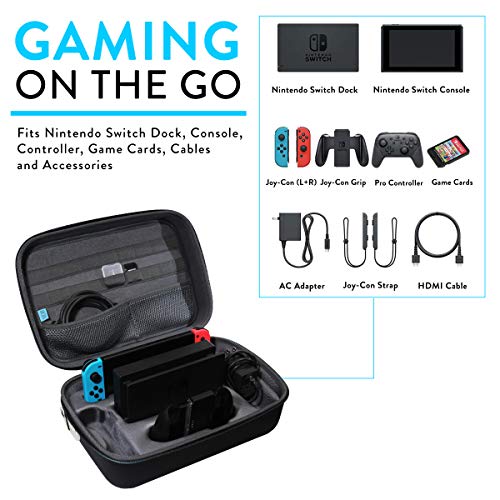 TUDIA EVA funda de viaje compatible con Nintendo Switch, compatible con Nintendo Switch Dock, Console, Pro Controller, Joy Cons, Tarjetas de juego, Cables y Accesorios (Negro)