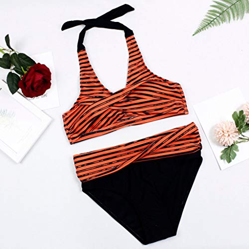 TUDUZ Mujer Bikini Cruzado A Rayas De Ankini De Dos Piezas Tankinis Ropa De Playa Traje De Baño (Naranja, XXL)