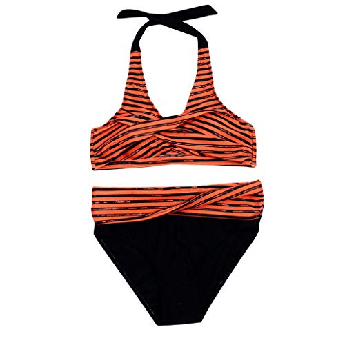 TUDUZ Mujer Bikini Cruzado A Rayas De Ankini De Dos Piezas Tankinis Ropa De Playa Traje De Baño (Naranja, XXL)