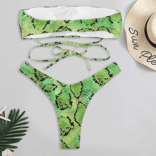 TUDUZ Mujer Bikini Piel De Serpiente Patrón Vendaje De Dos Piezas Bikini Set Tankinis Ropa De Playa Traje De Baño (Verde, S)