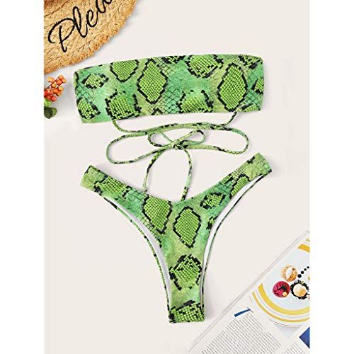 TUDUZ Mujer Bikini Piel De Serpiente Patrón Vendaje De Dos Piezas Bikini Set Tankinis Ropa De Playa Traje De Baño (Verde, S)