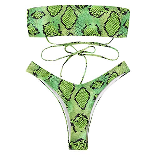 TUDUZ Mujer Bikini Piel De Serpiente Patrón Vendaje De Dos Piezas Bikini Set Tankinis Ropa De Playa Traje De Baño (Verde, S)