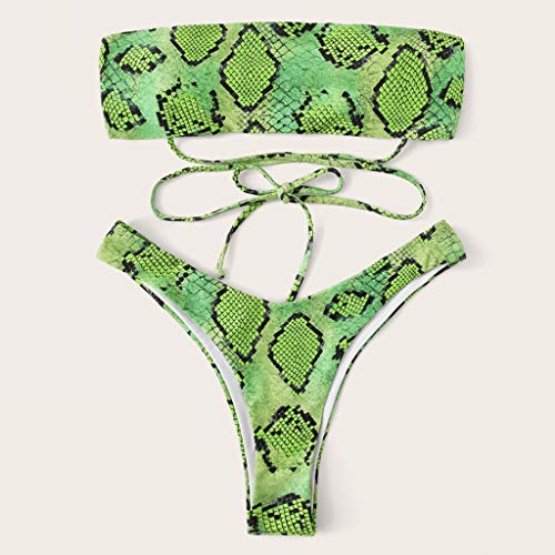 TUDUZ Mujer Bikini Piel De Serpiente Patrón Vendaje De Dos Piezas Bikini Set Tankinis Ropa De Playa Traje De Baño (Verde, S)