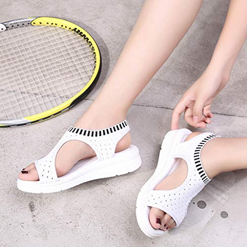 TUDUZ Sandalias De Mujer Verano La Comodidad Transpirable Ahueca hacia Fuera Las Cuñas Casuales Los Zapatos De Tela Sandalias (Blanco, 39)