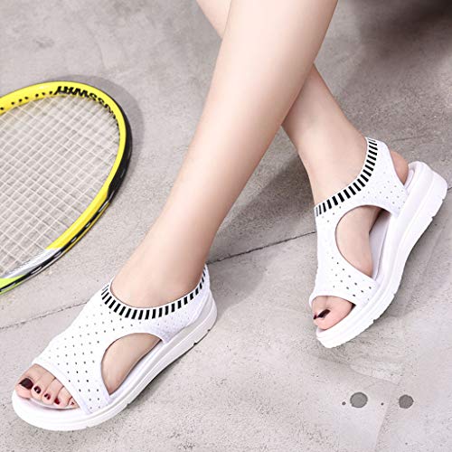 TUDUZ Sandalias De Mujer Verano La Comodidad Transpirable Ahueca hacia Fuera Las Cuñas Casuales Los Zapatos De Tela Sandalias (Blanco, 39)