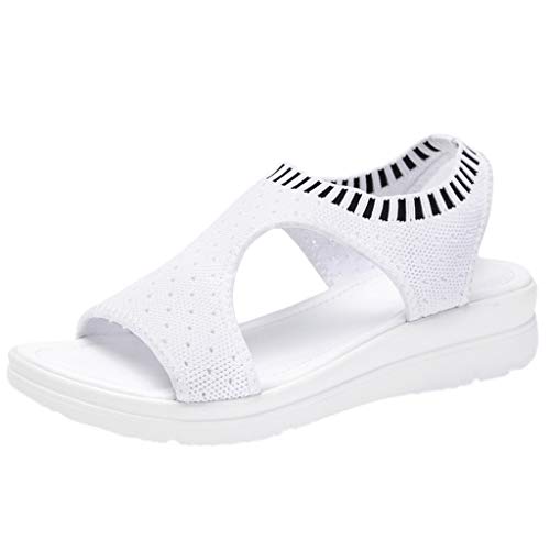 TUDUZ Sandalias De Mujer Verano La Comodidad Transpirable Ahueca hacia Fuera Las Cuñas Casuales Los Zapatos De Tela Sandalias (Blanco, 39)